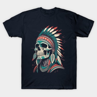 Red Indian Skull  - Classic Vintage Summer T-Shirt